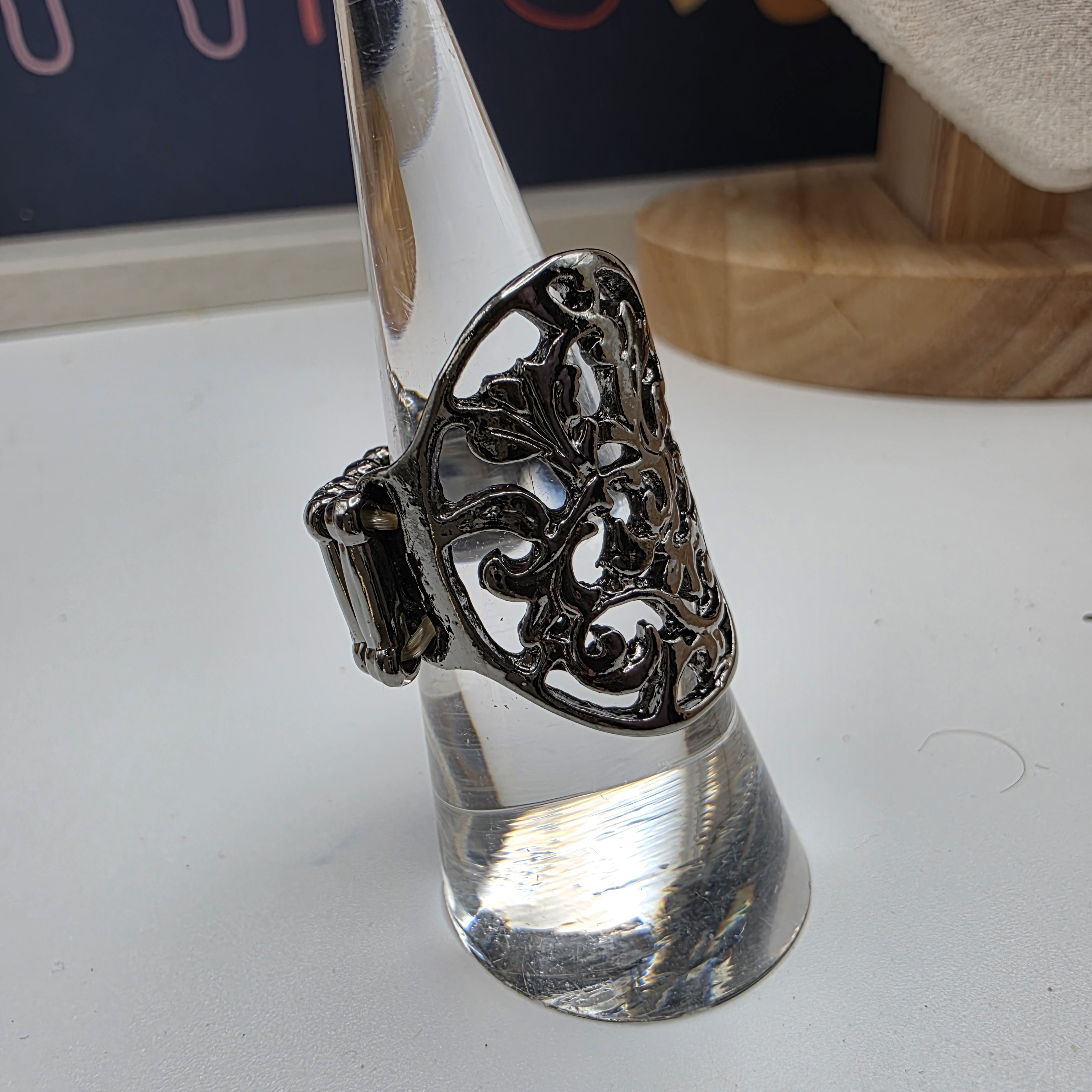 Gunmetal Filigree Ring 691